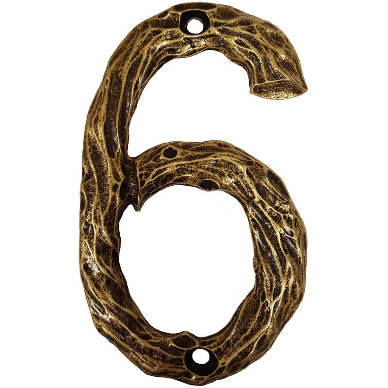 LHN6-AB Log House Number 6, Antique Brass, 1 piece